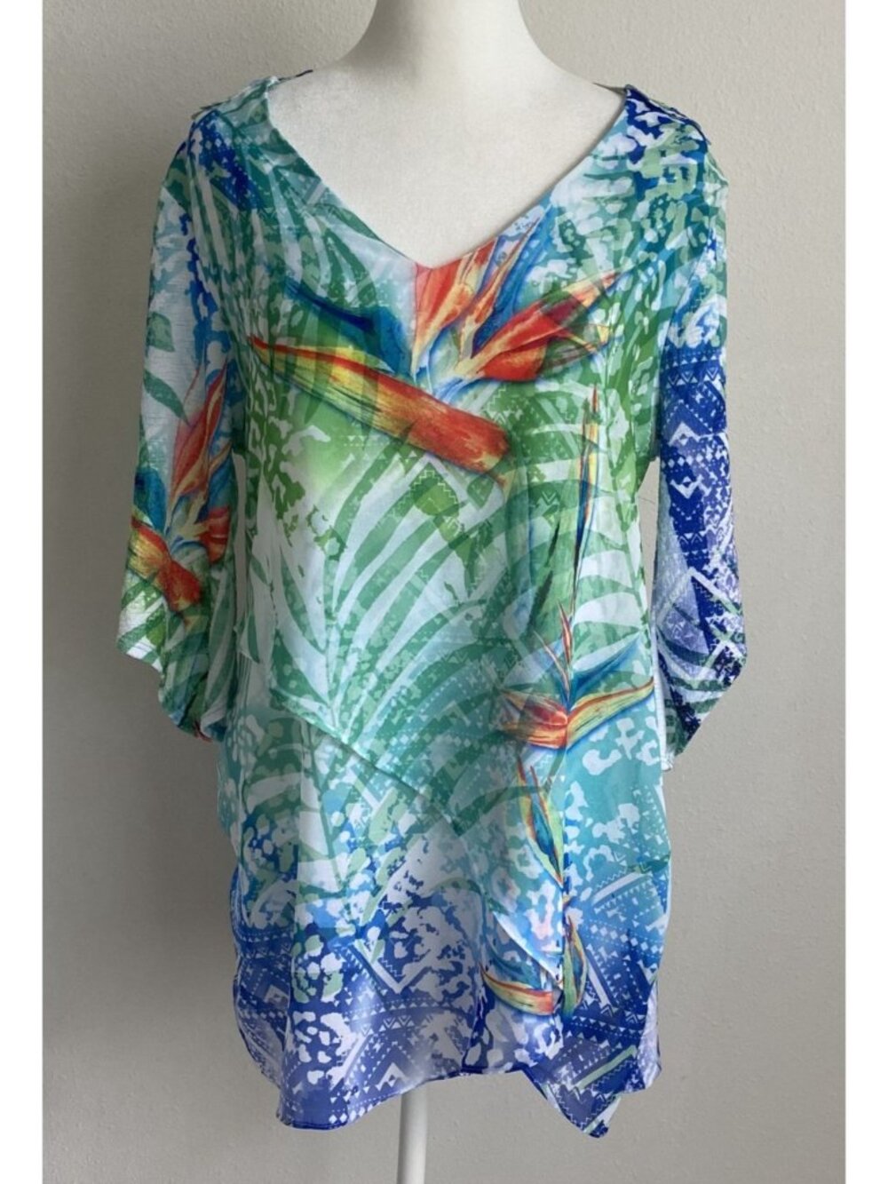 Impulse California Women's Small Bird of Paradise Tropical Lace Back Blouse USA